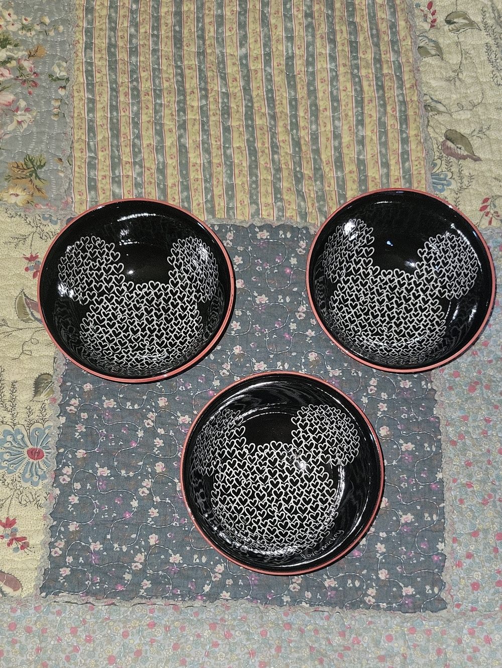 Disney Love Mickey Mouse Ceramic Tidbit Bowls Black Pink Set of 3